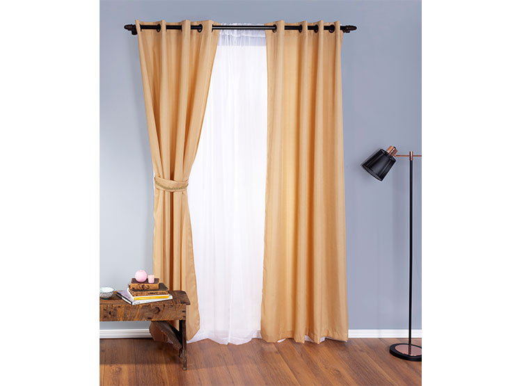 SET CORTINAS DORAL RUSTICO ARGOLLA MOSTAZA - 1