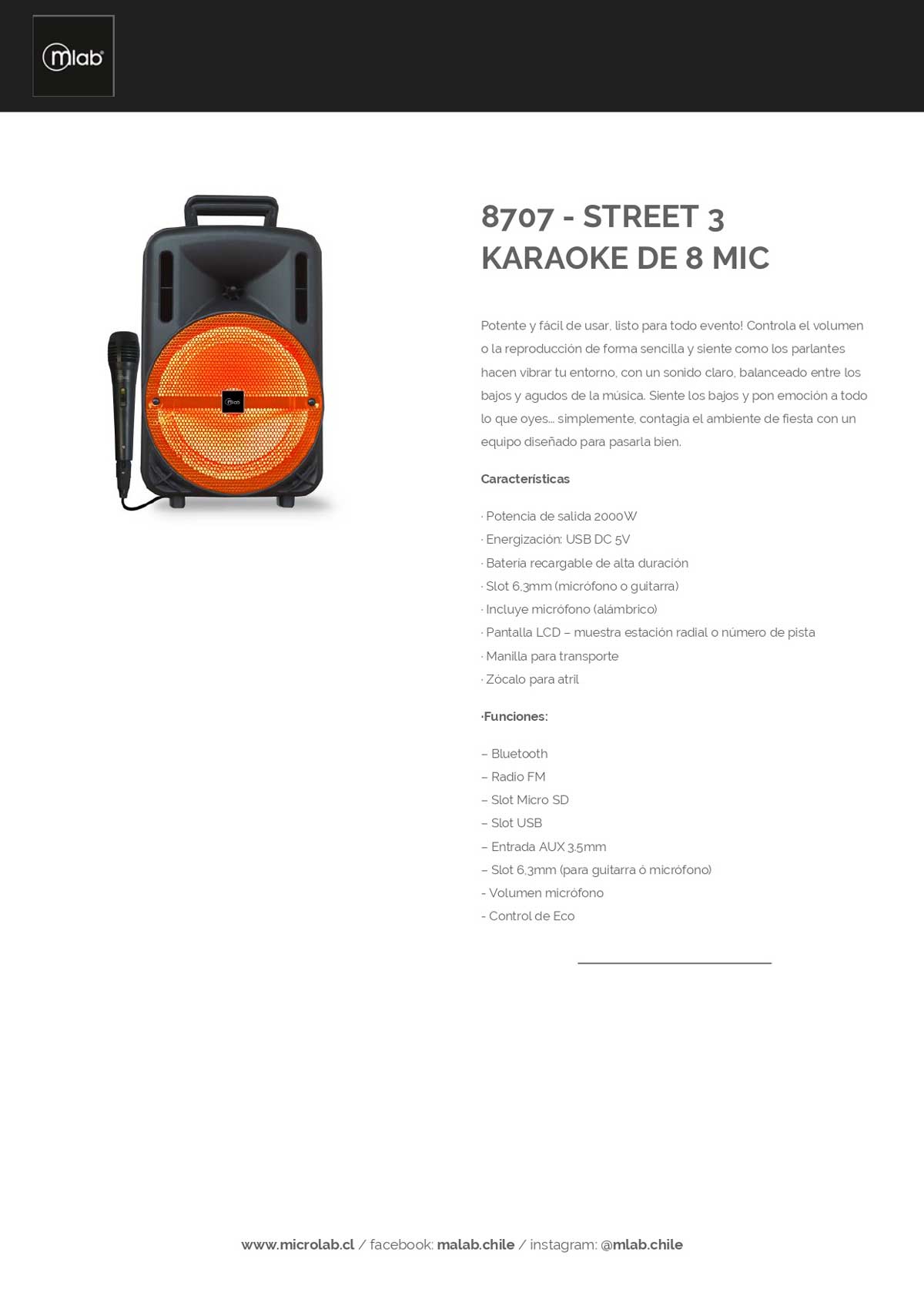 PARLANTE MLAB STREET 3 ORANGE MICROFONO