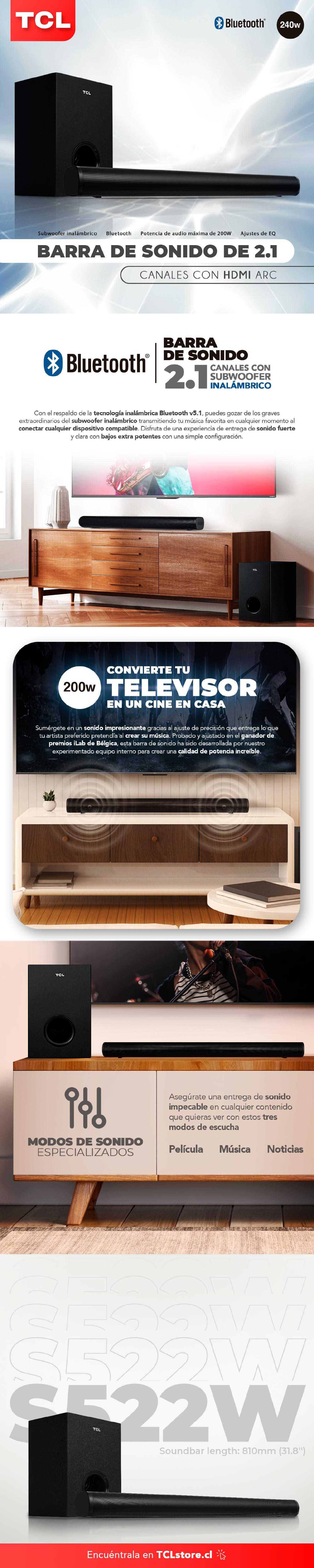 SOUNDBAR BLUETOOTH TCL SUBWOOFER EXTERNO S522W
