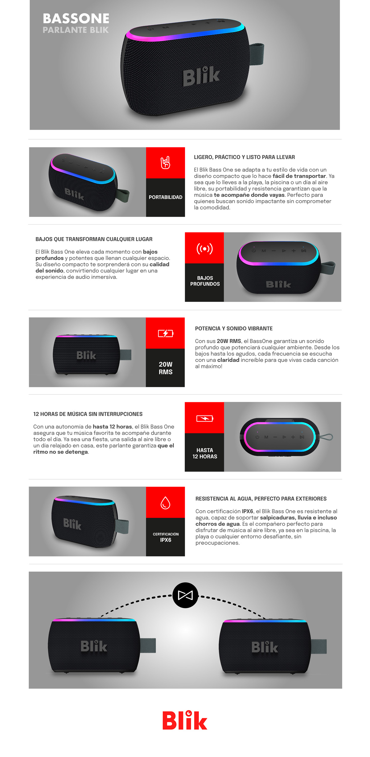 PARLANTE BLUETOOTH BLIK BASS ONE