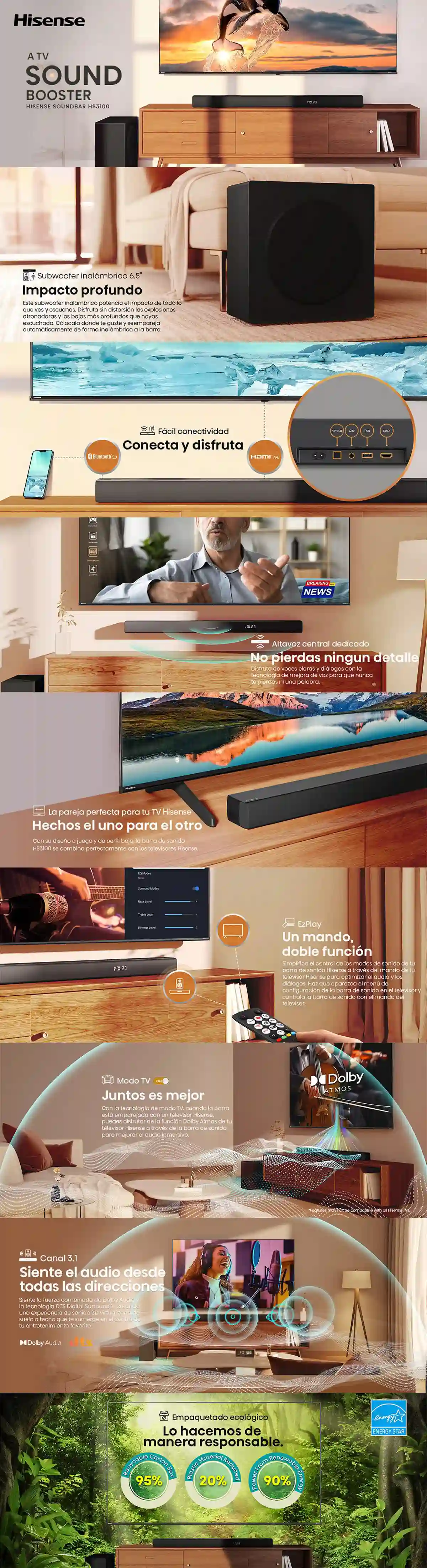 SOUNDBAR BLUETOOTH HISENSE H3100 3.1 CH