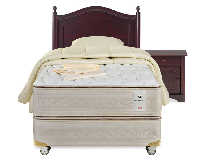 BOX SPRING CIC BALANCE 3 FIRM 1.5 PL + MUEBLES DIPLOMAT + TEXTIL