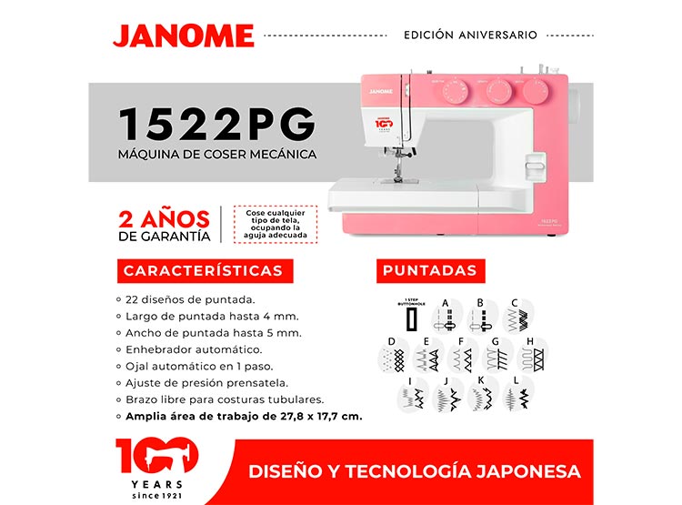 MAQUINA DE COSER MECANICA JANOME 1522PG - 10