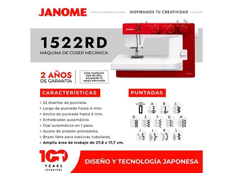 MAQUINA DE COSER MECANICA JANOME 1522RD - 6