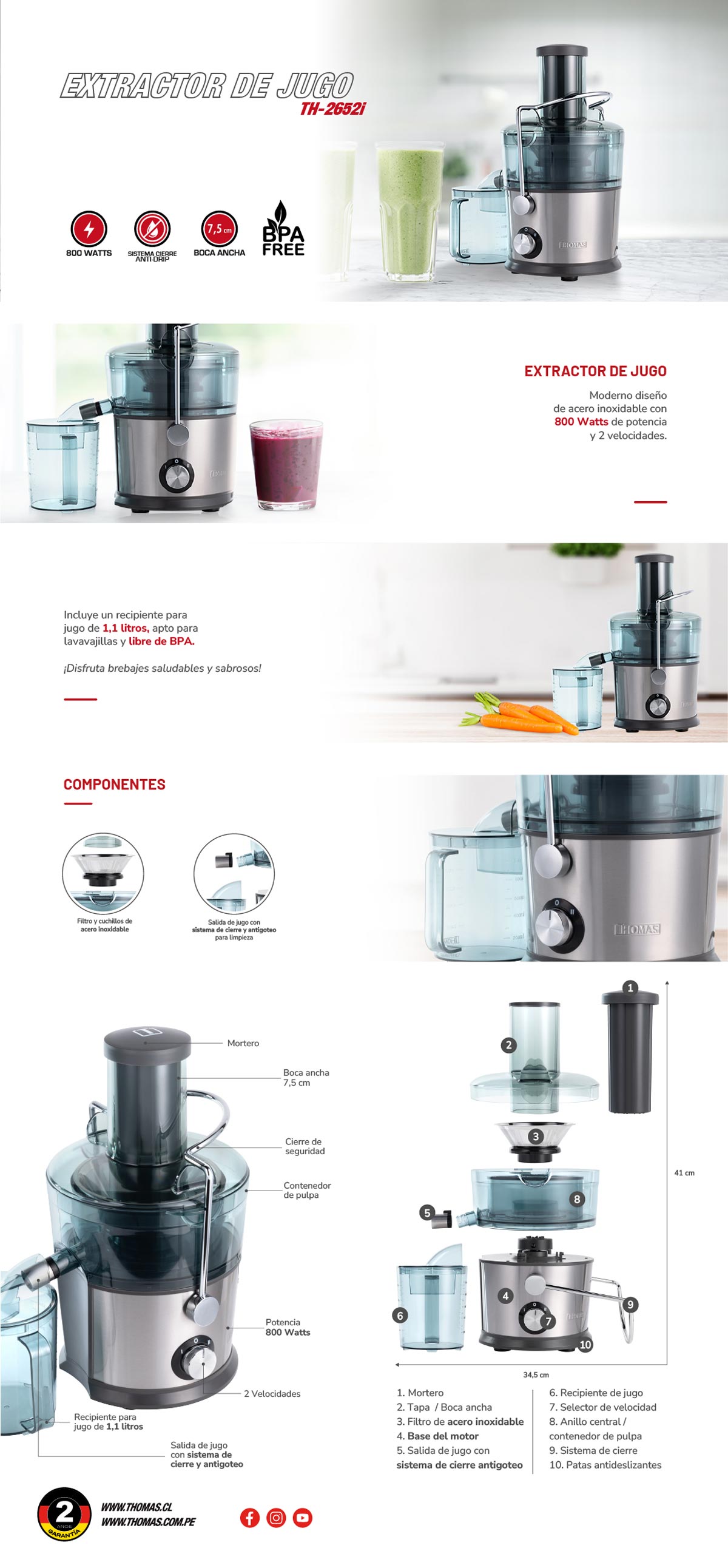 EXTRACTOR DE JUGO THOMAS TH-2652I
