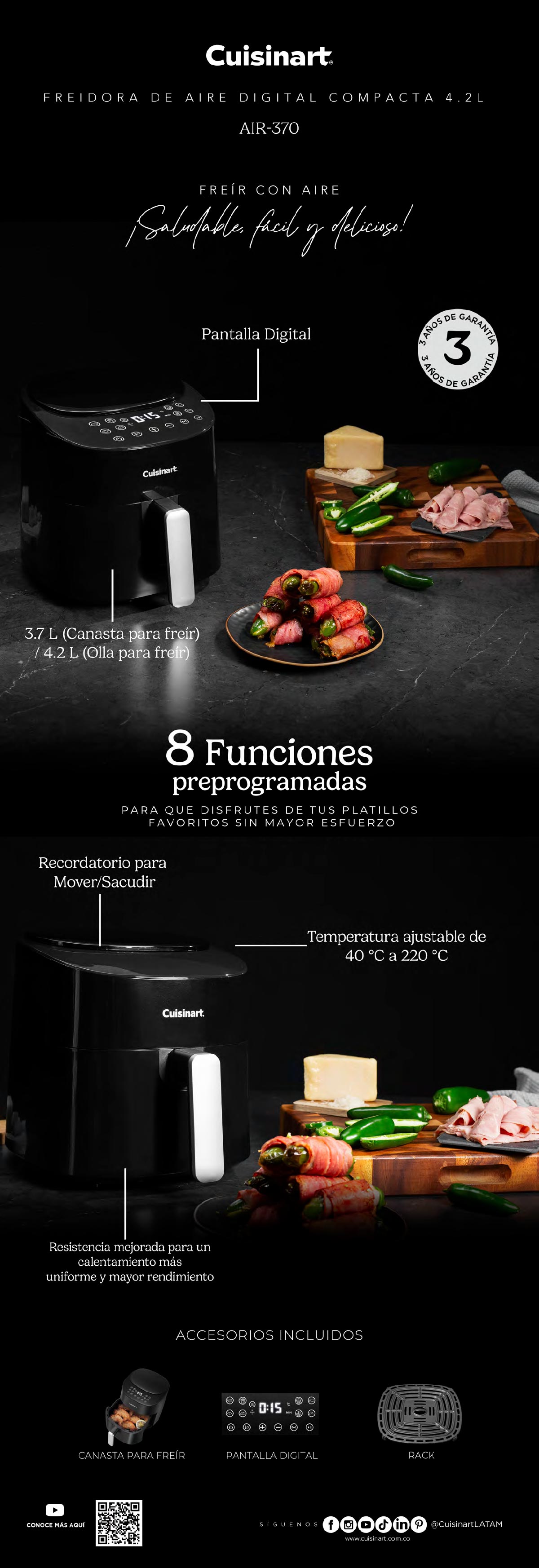 FREIDORA DE AIRE CUISINART AIR370CL DIGITAL COMPACTA 4.2 LT