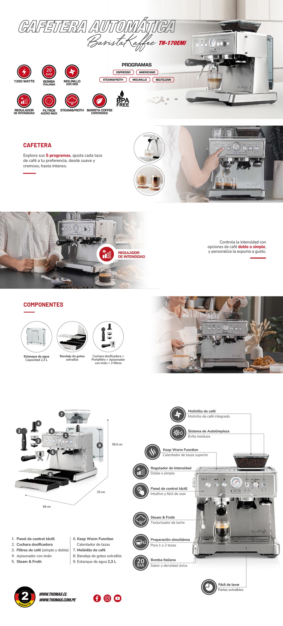 CAFETERA THOMAS HIDROPRESIÓN AUTOMÁTICA BARISTAKAFFEE TH-170EMI