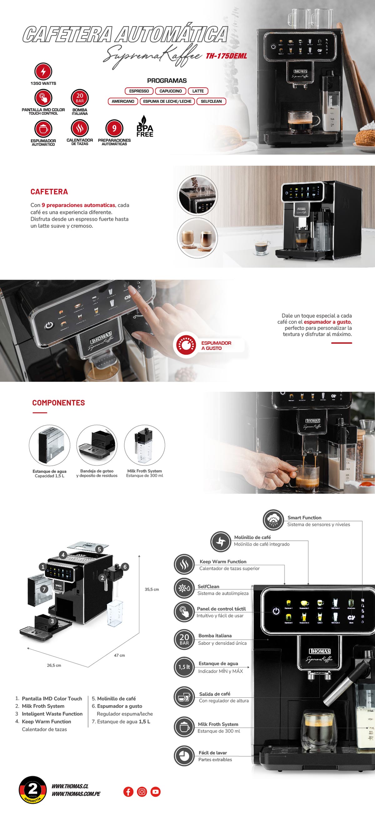 CAFETERA THOMAS HIDROPRESIÓN AUTOMÁTICA SUPREMAKAFFEE TH-175DEML