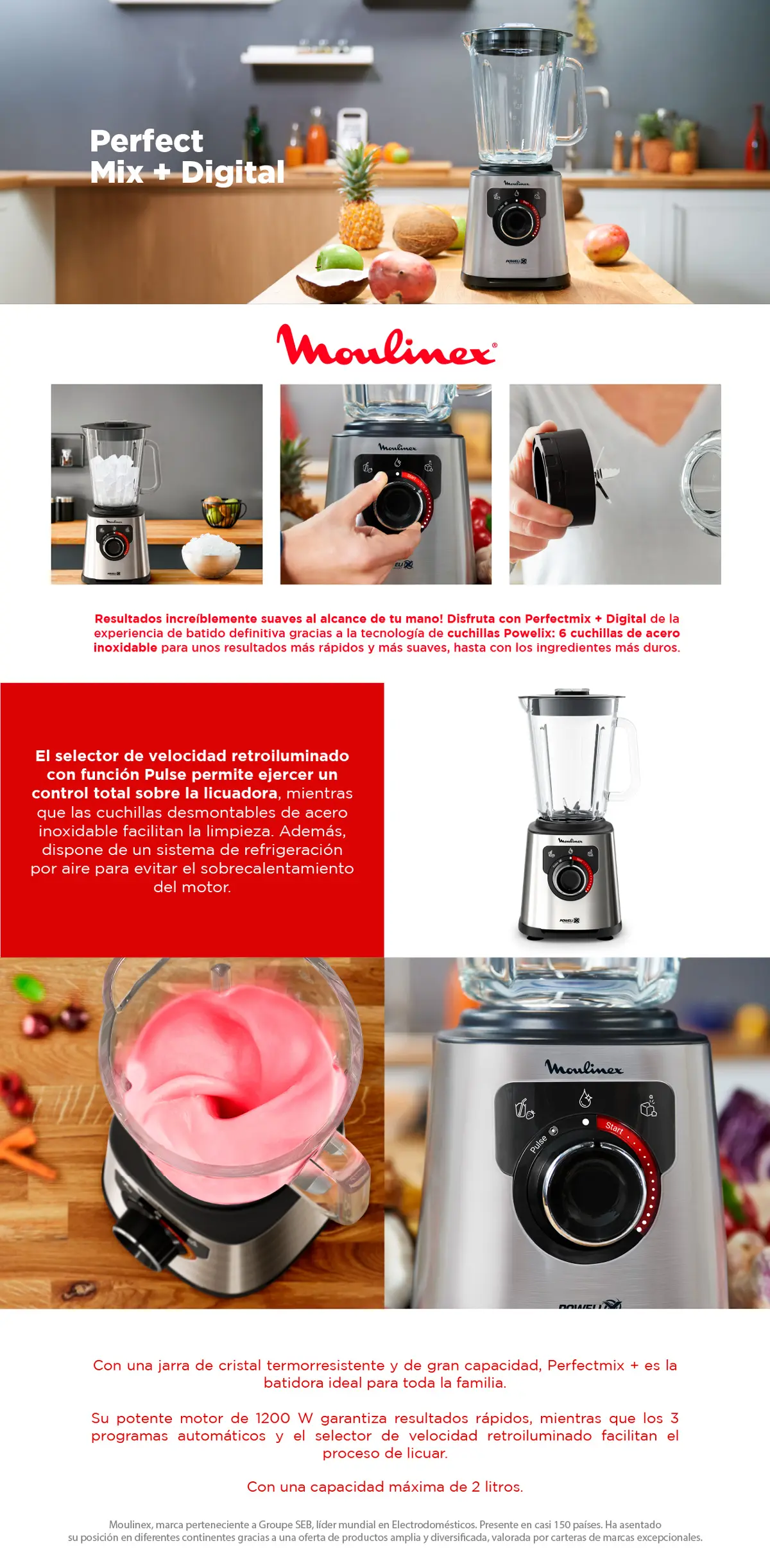 LICUADORA MOULINEX PERFECT MIX+ DIGITAL LM871D10 1200W