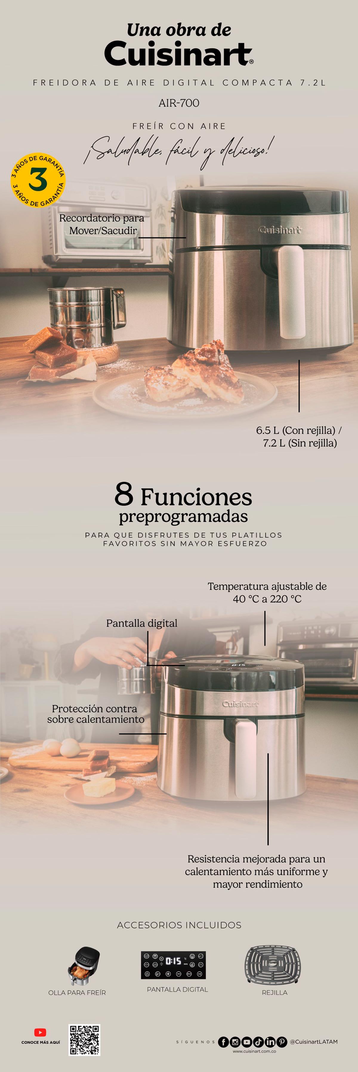 FREIDORA CUISINART 7.2 L AIR700CL DIGITAL 8 EN 1