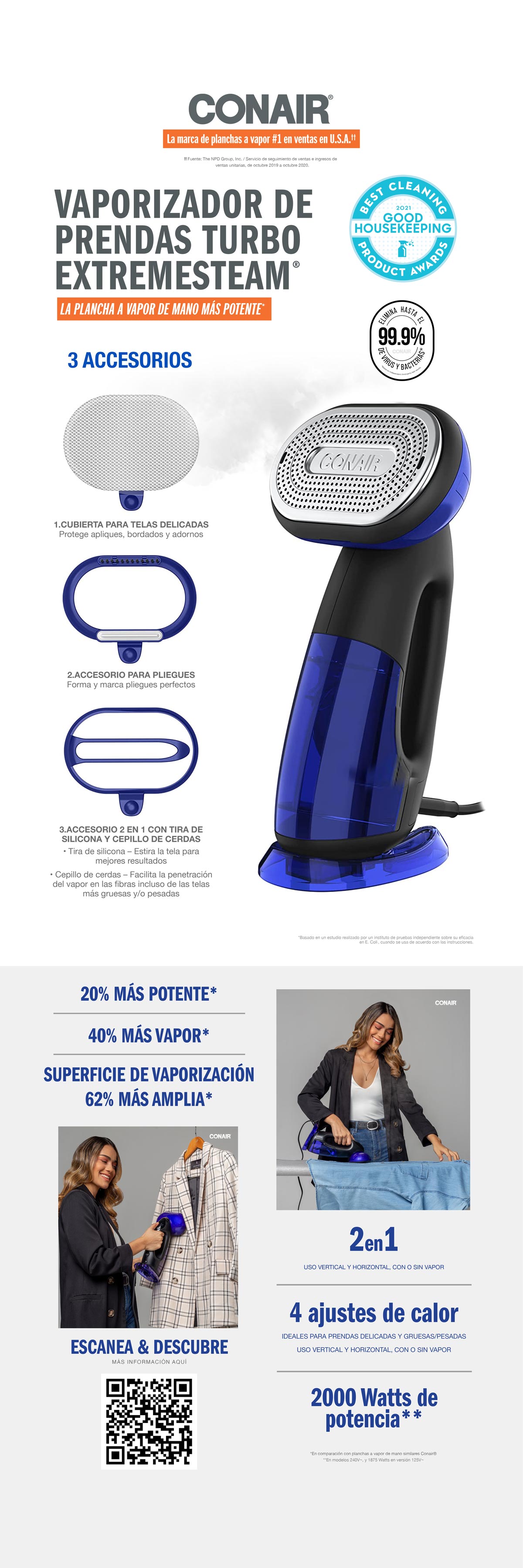 VAPORIZADOR DE ROPA CONAIR 2000W TURBO EXTREMESTEAM GS108