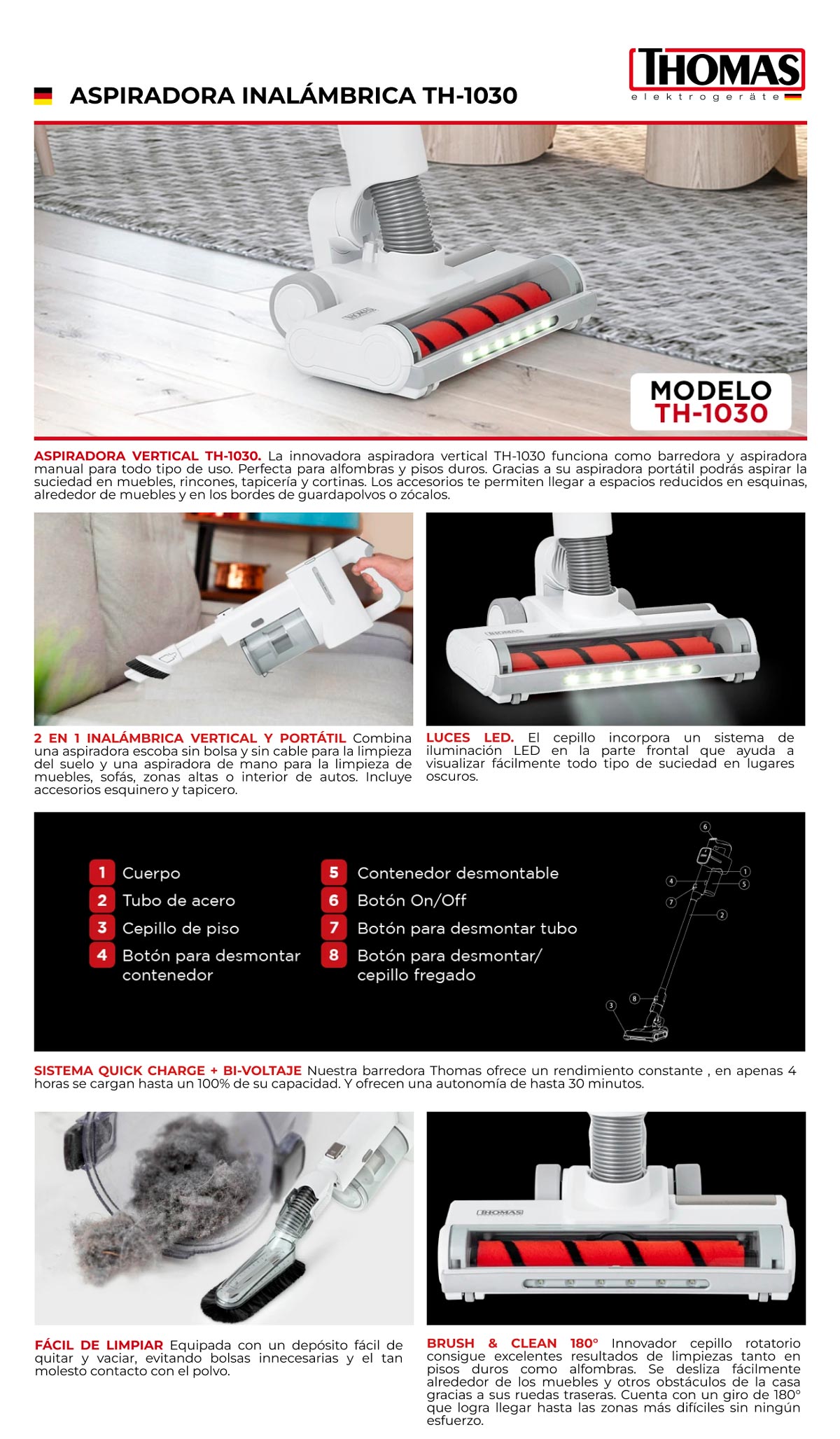 ASPIRADORA VERTICAL THOMAS INALÁMBRICO TH-1030