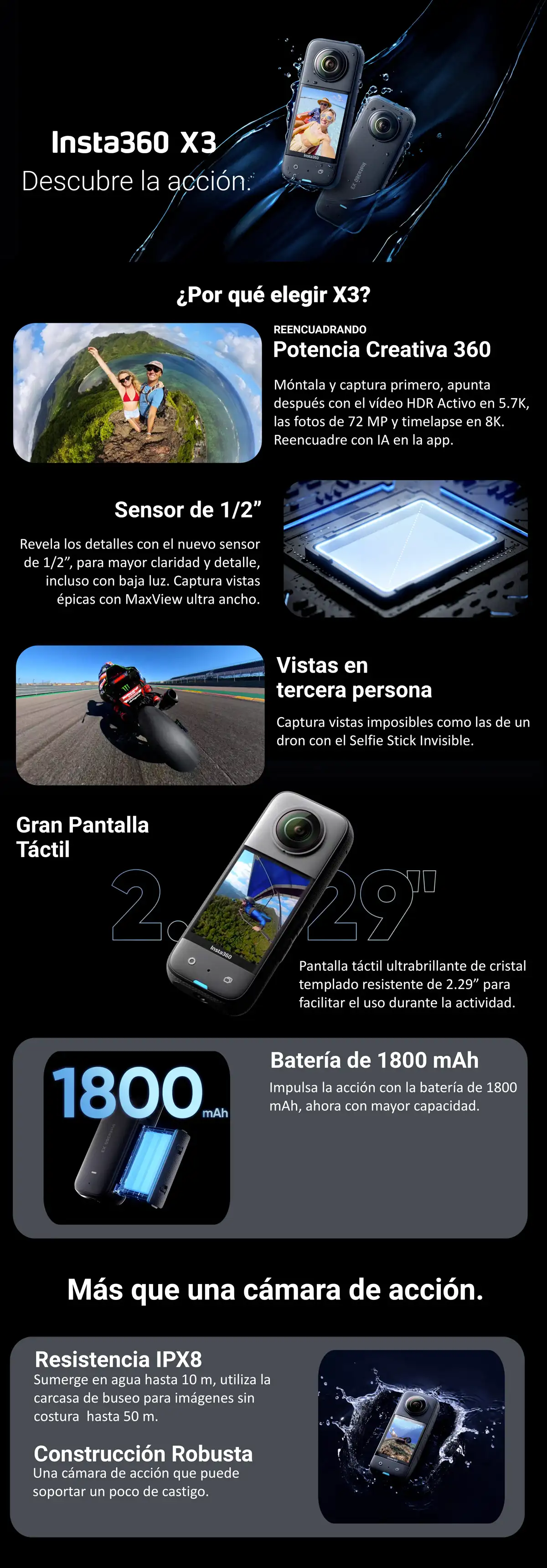 CÁMARA VIDEO DEPORTIVA INSTA360 X3 5.7K