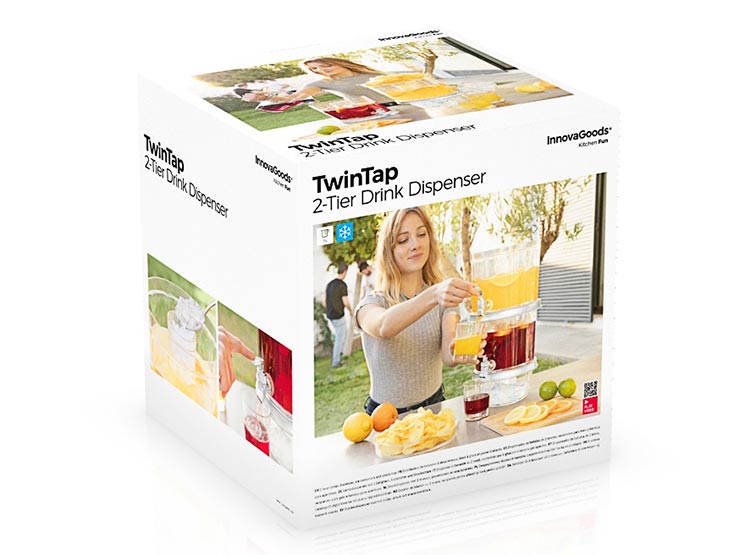 DISPENSADOR BEBIDAS INNOVAGOODS TWINTAP DOBLE CON DEPOSITOS DE HIELO Y BANDEJA PARA APERITIVOS - 9