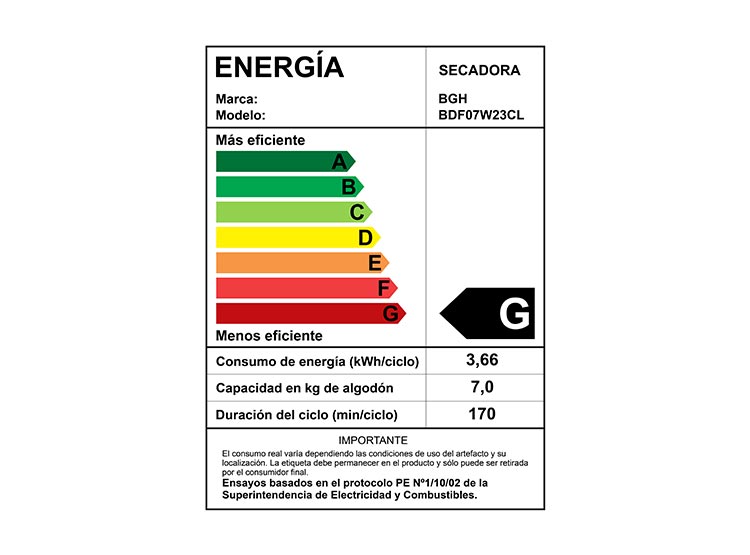 SECADORA DE ROPA BGH VENTILACIÓN 7 KG BDF07W23CL - 4