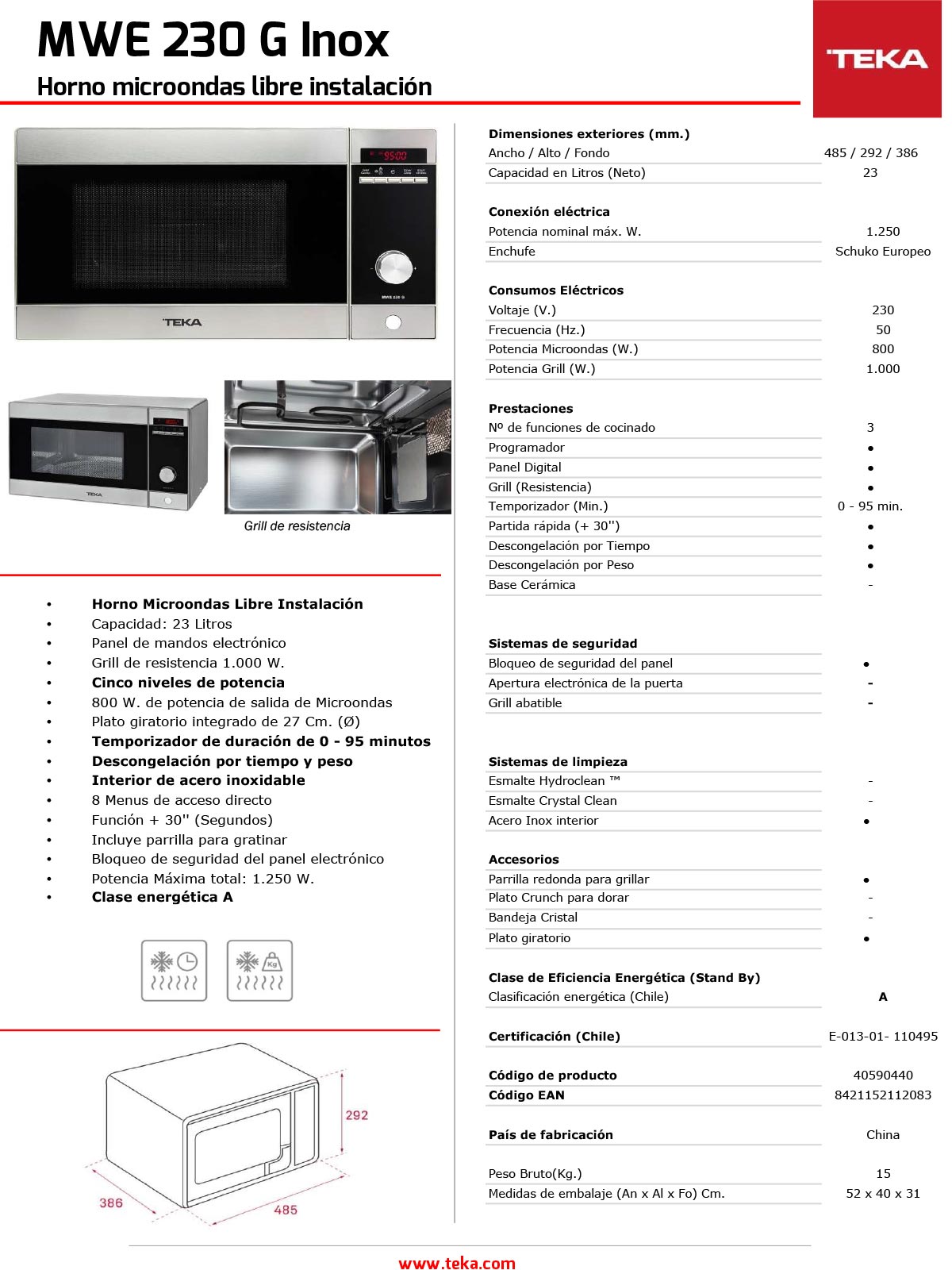 MICROONDAS TEKA 23 L MWE 230G INOX