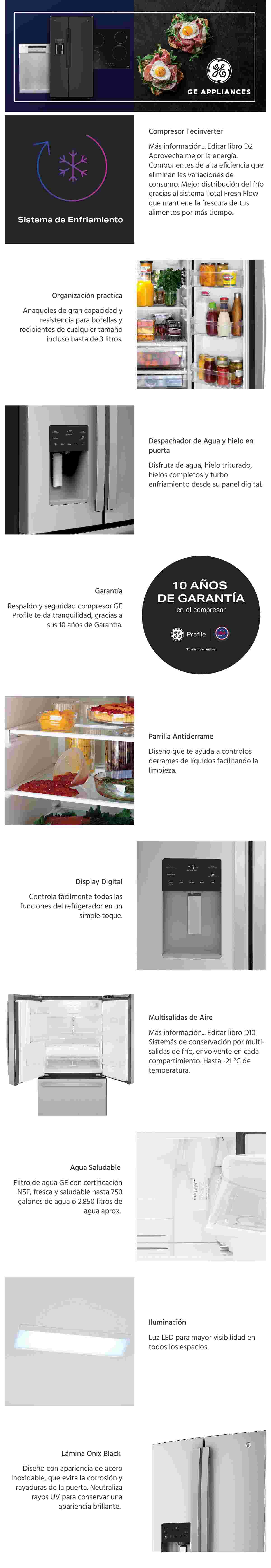 REFRIGERADOR GENERAL ELECTRIC FRENCH DOOR NO FROST 646 L PFO26JSRFFS ONIX BLACK