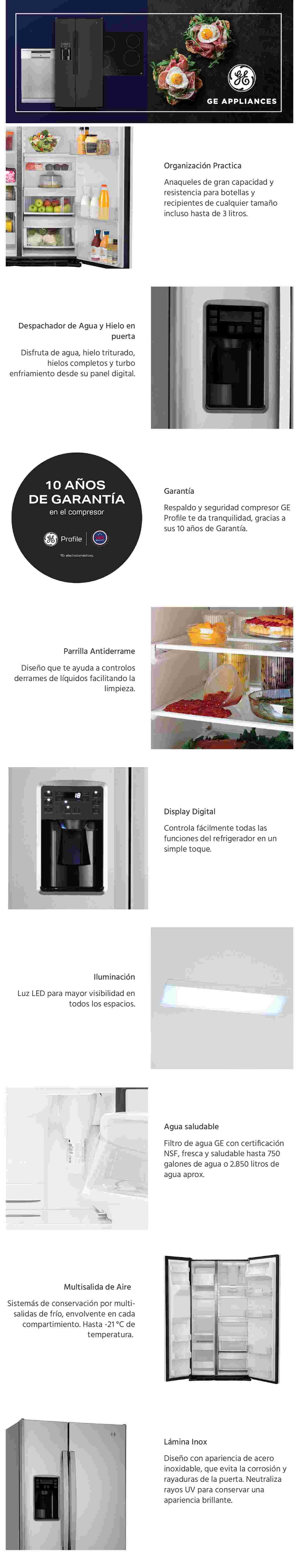 REFRIGERADOR GENERAL ELECTRIC SIDE BY SIDE NO FROST 656 L SBS GRC26FGKFSS INOX