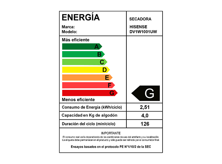 SECADORA DE ROPA HISENSE VENTILACIÓN 10KG DV1W1001UW - 10