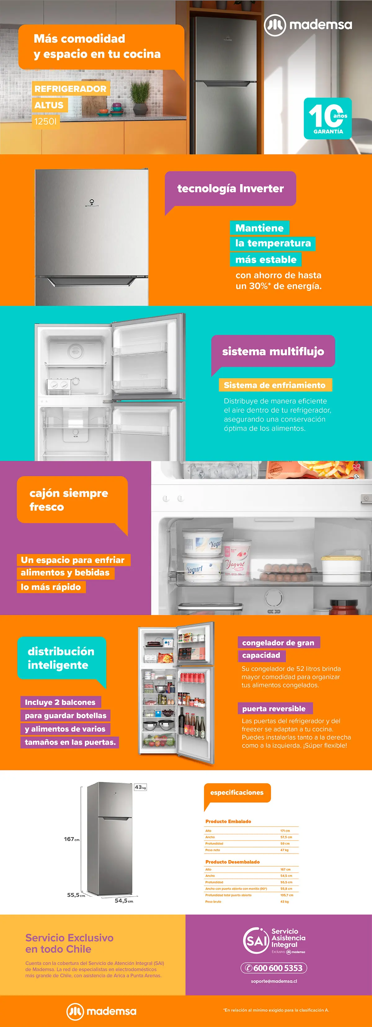 REFRIGERADOR TOP FREEZER MADEMSA 274 LT NO FROST ALTUS 1250I