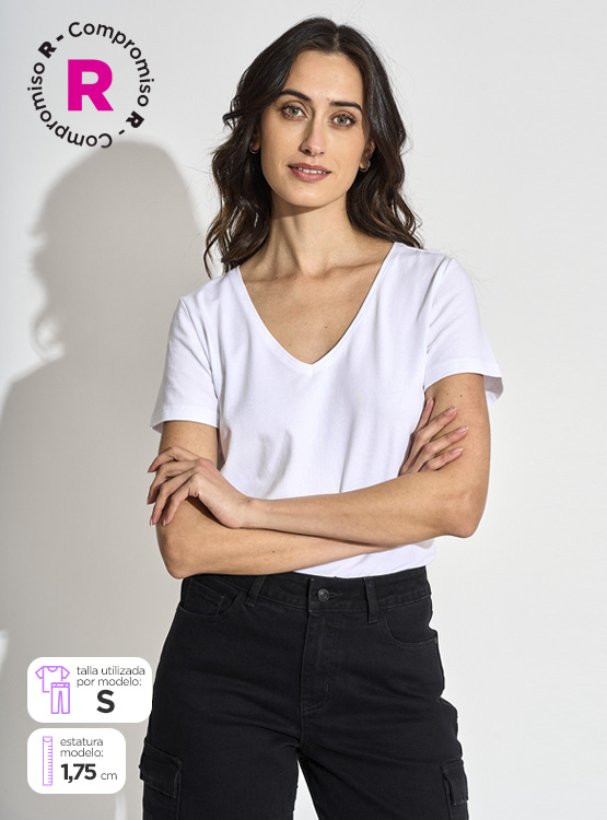 POLERA MANGA CORTA ALGODÓN MUJER MARQUIS CUELLO EN V