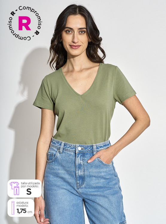 POLERA MANGA CORTA ALGODÓN MUJER MARQUIS CUELLO EN V