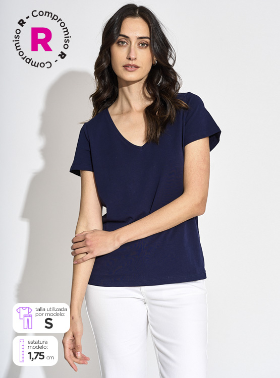 POLERA MANGA CORTA ALGODÓN MUJER MARQUIS CUELLO EN V - 1