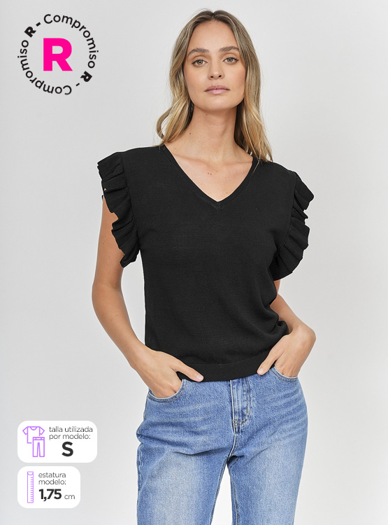 POLERA MANGA CORTA MUJER MARQUIS TEJIDA VUELOS - 1