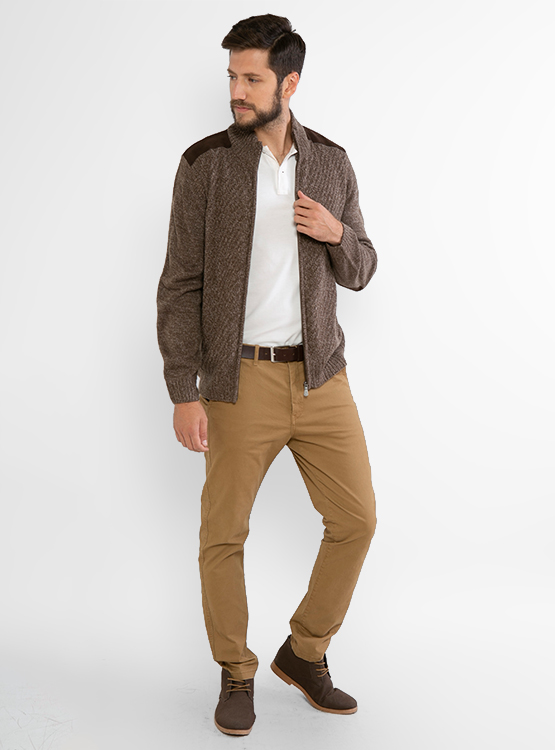 SWEATER KENNETH STEVENS CON CIERRE Y DETALLES EN SUEDE