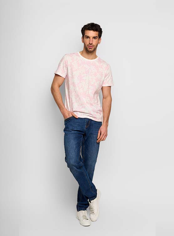 POLERA MANGA CORTA ALGODÓN HOMBRE KENNETH STEVENS CUELLO REDONDO PRINT TROPICAL - 4