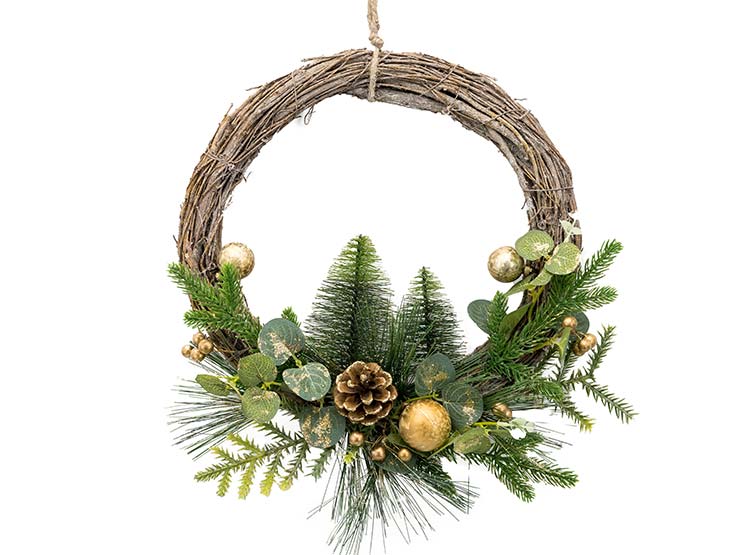 ADORNO NAVIDEÑO RIPLEY HOME CORONA COLGANTE PIÑON DORADA