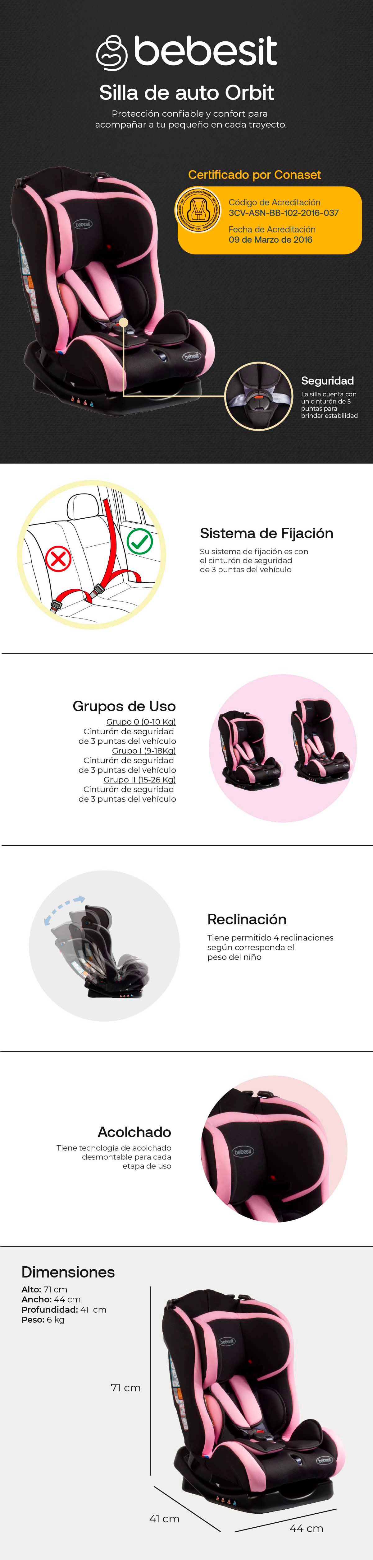 SILLA DE AUTO BEBESIT ORBIT 1029 ROSA