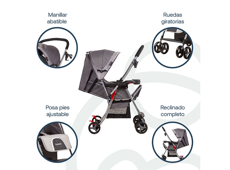 COCHE PASEO BEBE CUNA TWISTER SX GRIS BEBESIT - 4