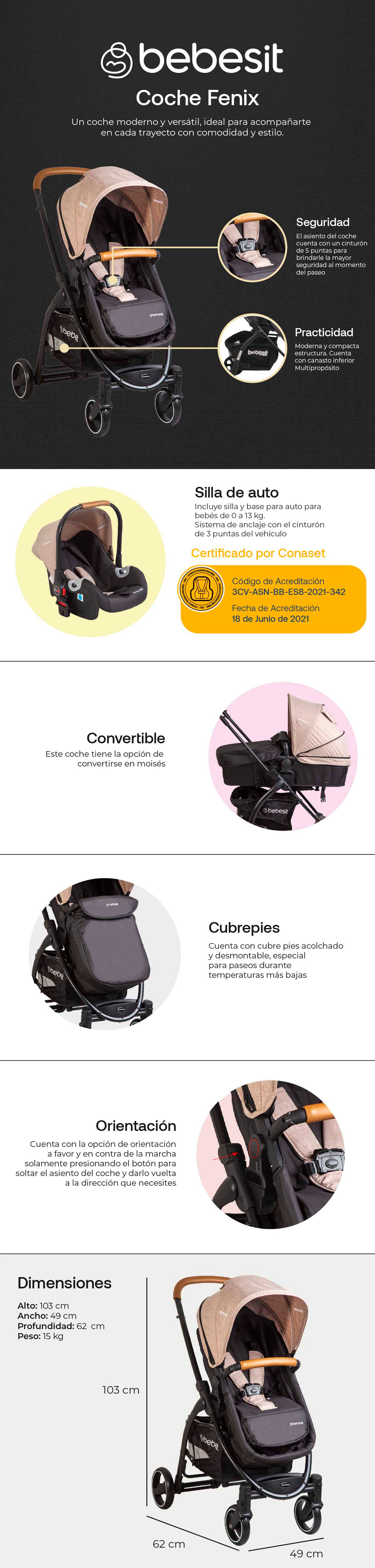COCHE TRAVEL SYSTEM BEBESIT FENIX BEIGE