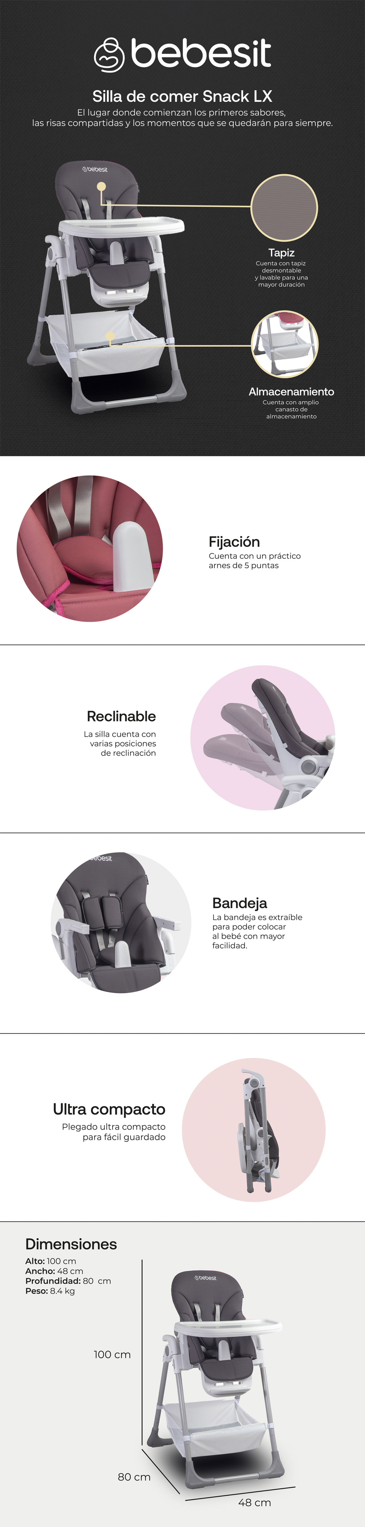 SILLA DE COMER BEBESIT DESMONTABLE SNACK LX GRIS