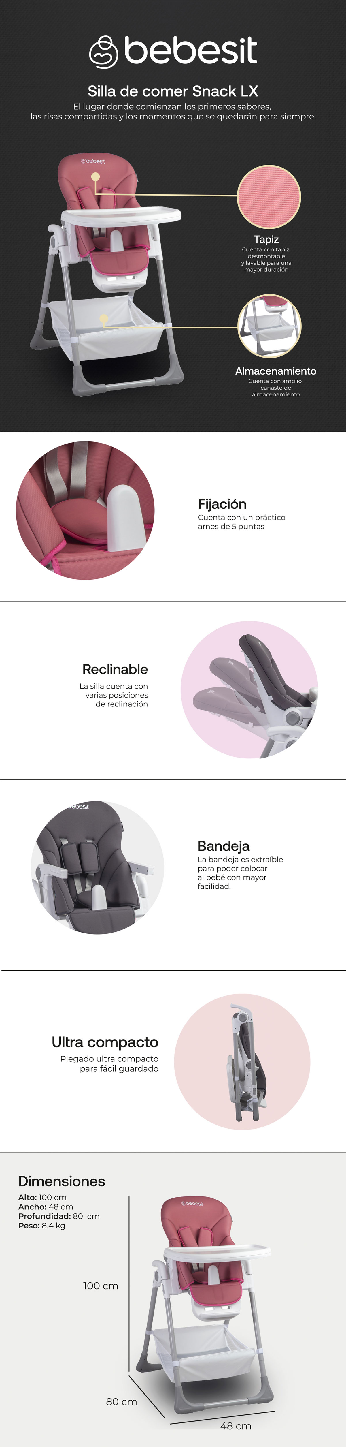 SILLA DE COMER BEBESIT DESMONTABLE SNACK LX ROSADA