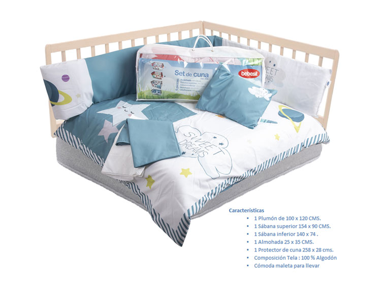 SET CUNA BEBESIT 5 PIEZAS ESPACIAL ALGODÓN AGUA ESTAMPADO - 4