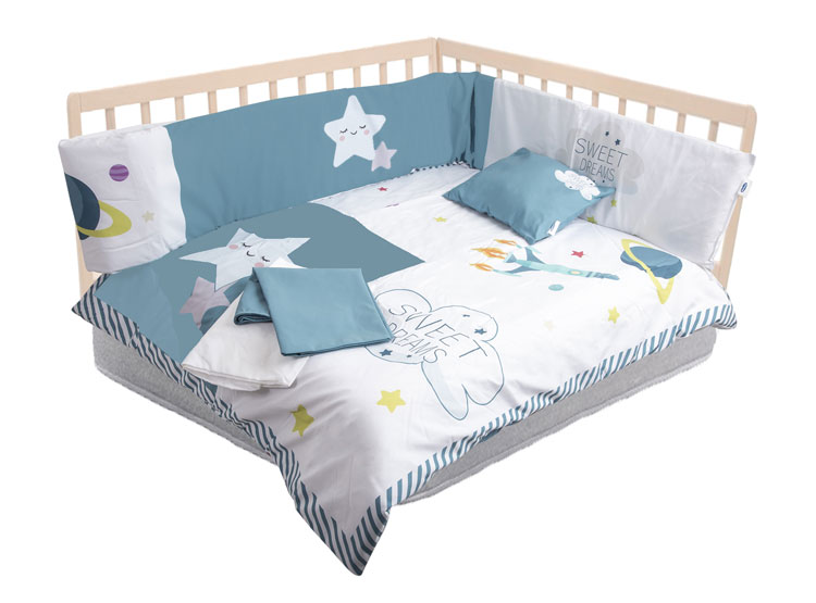 SET CUNA BEBESIT 5 PIEZAS ESPACIAL ALGODÓN AGUA ESTAMPADO - 1