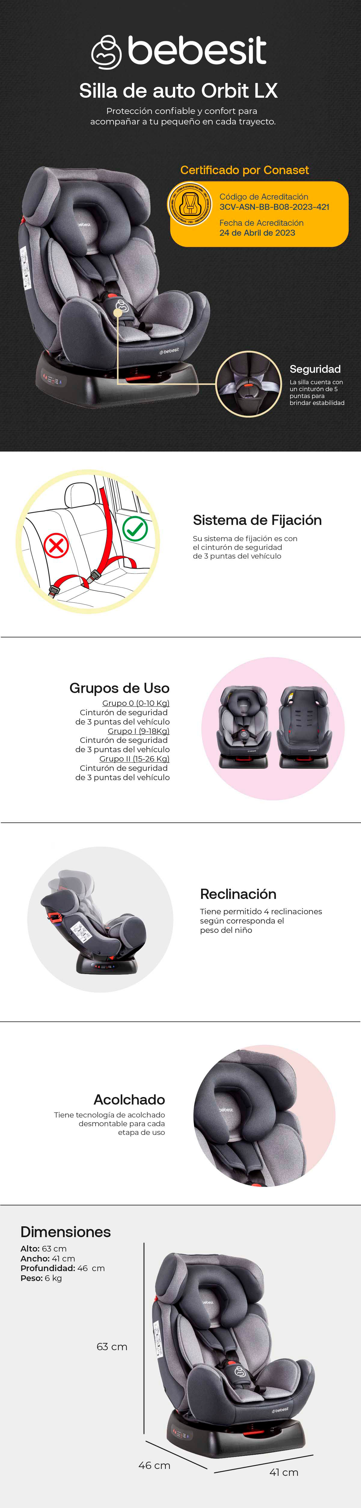 SILLA DE AUTO CONVERTIBLE BEBESIT ORBIT LX GRIS