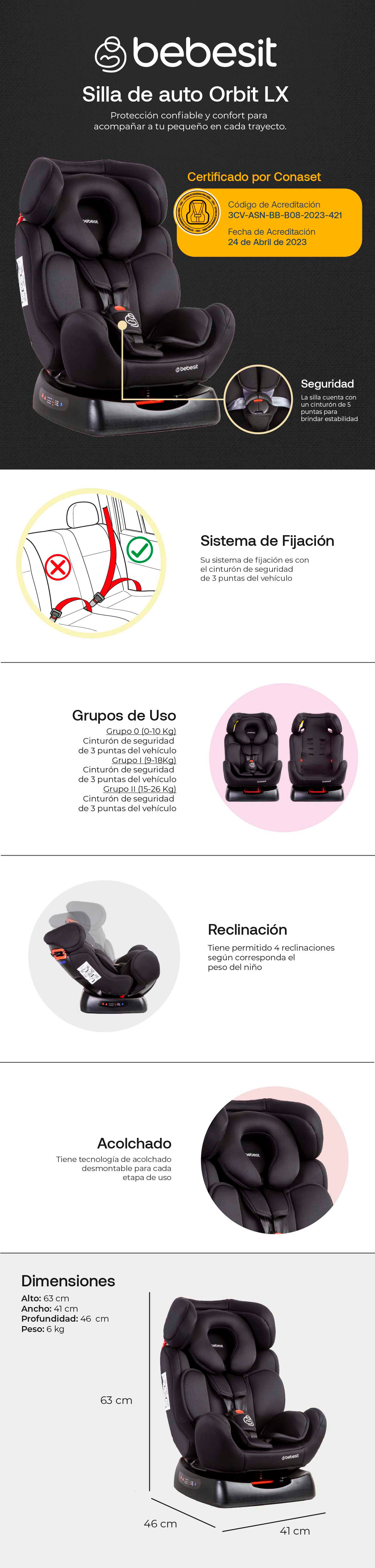 SILLA AUTO BEBESIT ORBIT LX1029 NEGRO