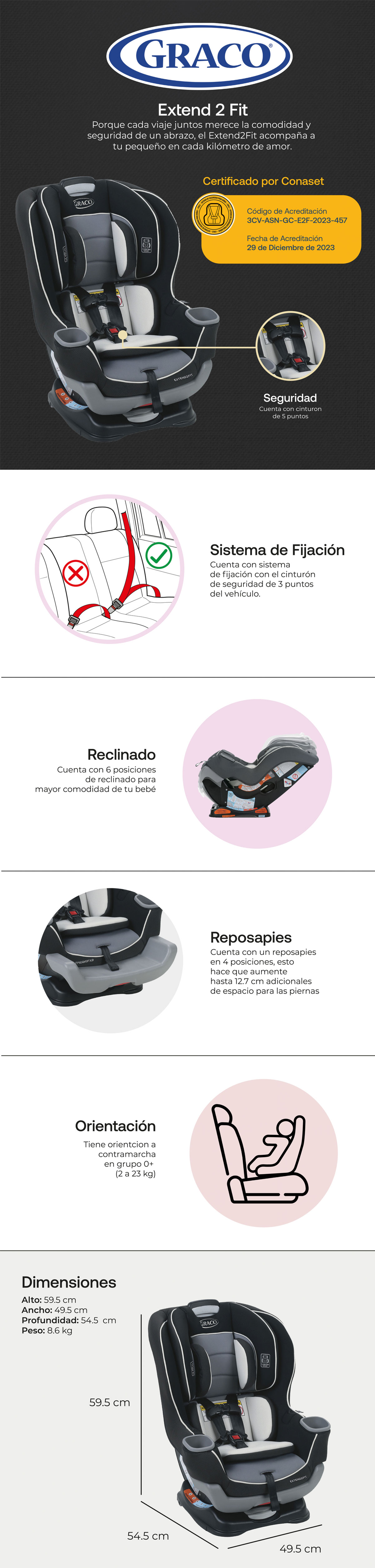 SILLA DE AUTO CONVERTIBLE GRACO EXEND2FIT GOTHAM