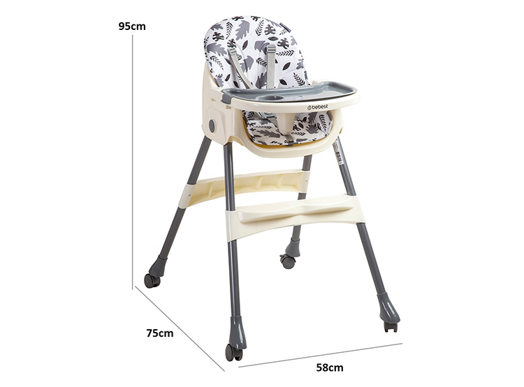 SILLA DE COMER BEBE STEPS PLEGABLE CON RUEDAS GRIS BEBESIT - 5