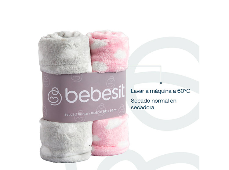 PACK 2 MANTAS BEBESIT BEBÉ HIPOALERGÉNICAS ROSADO 110 X 150 CM - 6