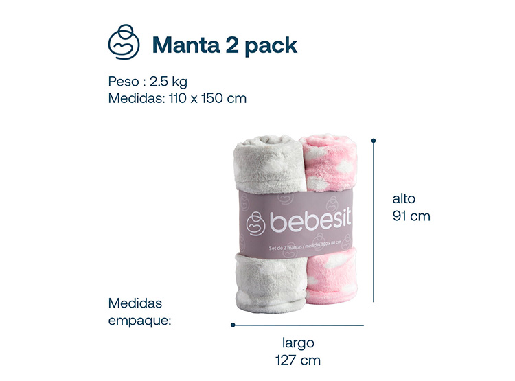 PACK 2 MANTAS BEBESIT BEBÉ HIPOALERGÉNICAS ROSADO 110 X 150 CM - 7