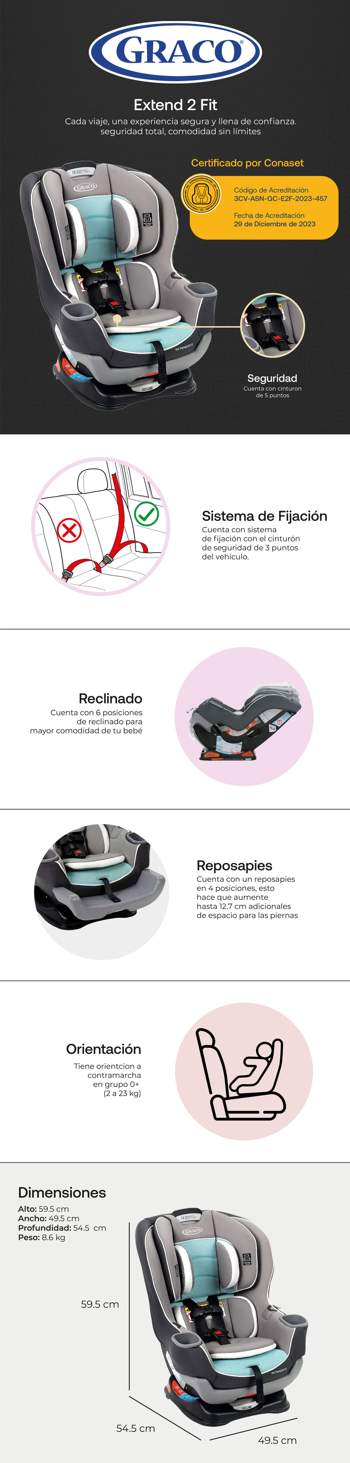 SILLA DE AUTO CONVERTIBLE EXTEND2FIT SPIRE 963211