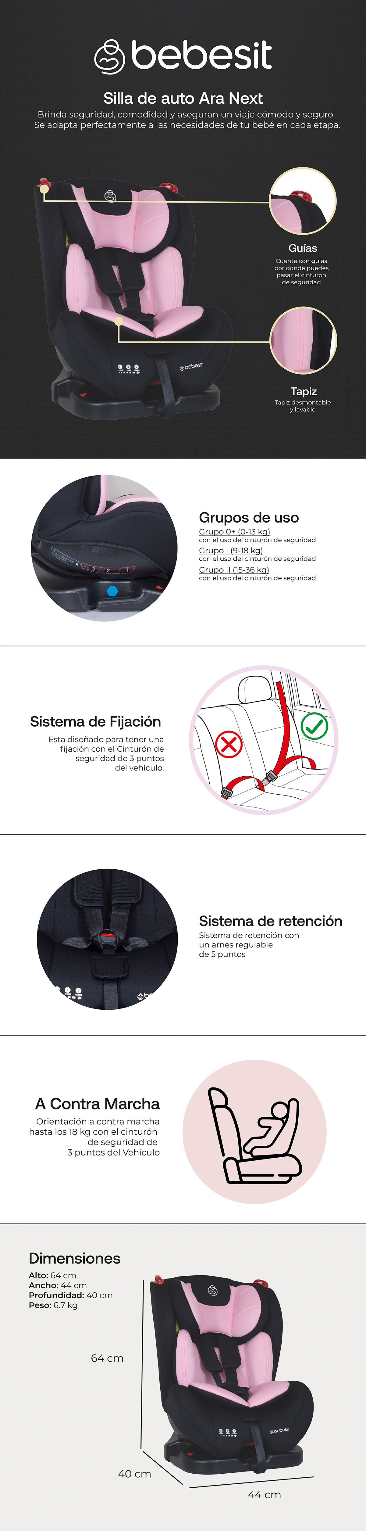SILLA AUTO ARA NEXT ROSA