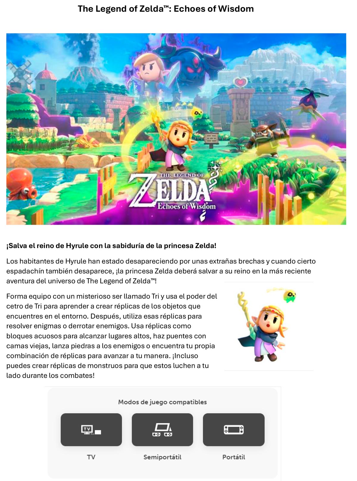 JUEGO NINTENDO SWITCH THE LEGEND OF ZELDA ECHOES OF WISDOM
