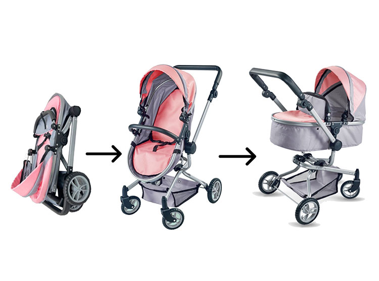 COCHE CUNA PARA MUÑECAS ROSADO 2X1 - 2