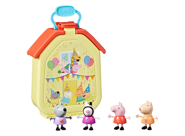 Peppa Pig Set De Juego Portátil Casa De Fiesta | 4 Figuras De 7.5 Cm | Casa Plegable Con 2 Niveles | Regalo +3 Años