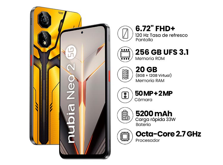 ZTE Nubia Neo 2 5G 256GB 8GB Amarillo, foto 8